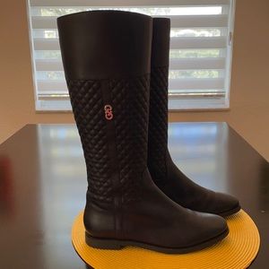 Cole haan Blk quilted leather tall boot. With extended calf stretch